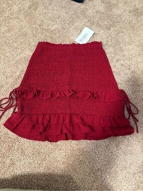Le Lis Red Smocked Ruffle Mini Skirt